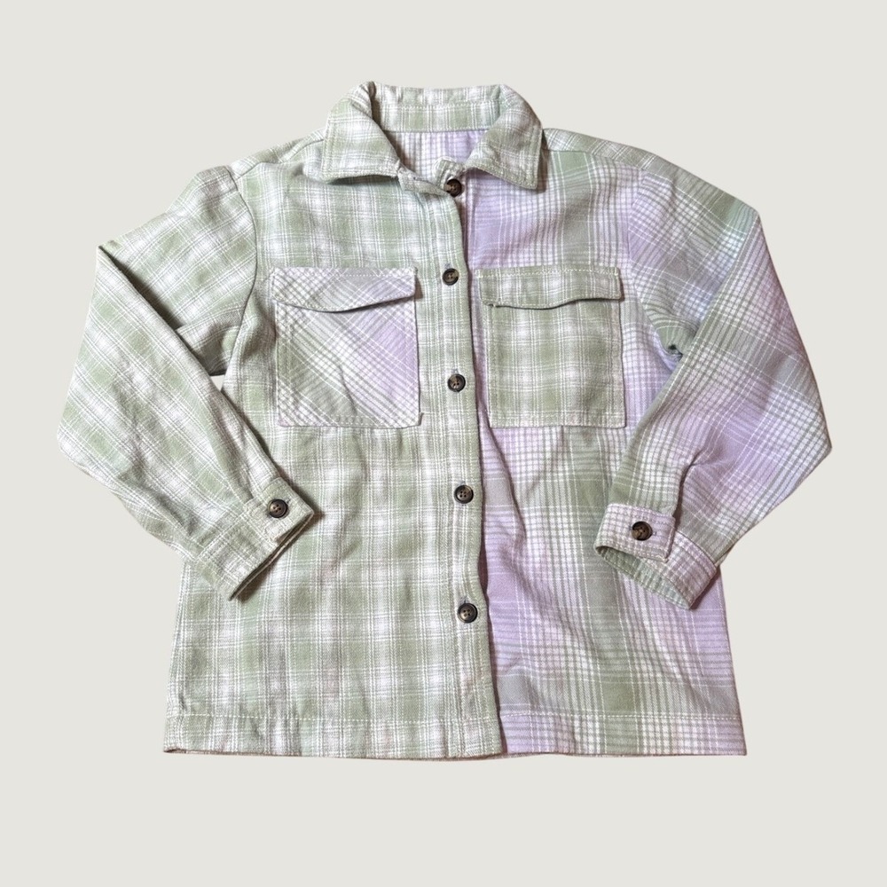Wonder Nation Flannel Shacket Girls Green Purple Plaid New SIZE M 7/8